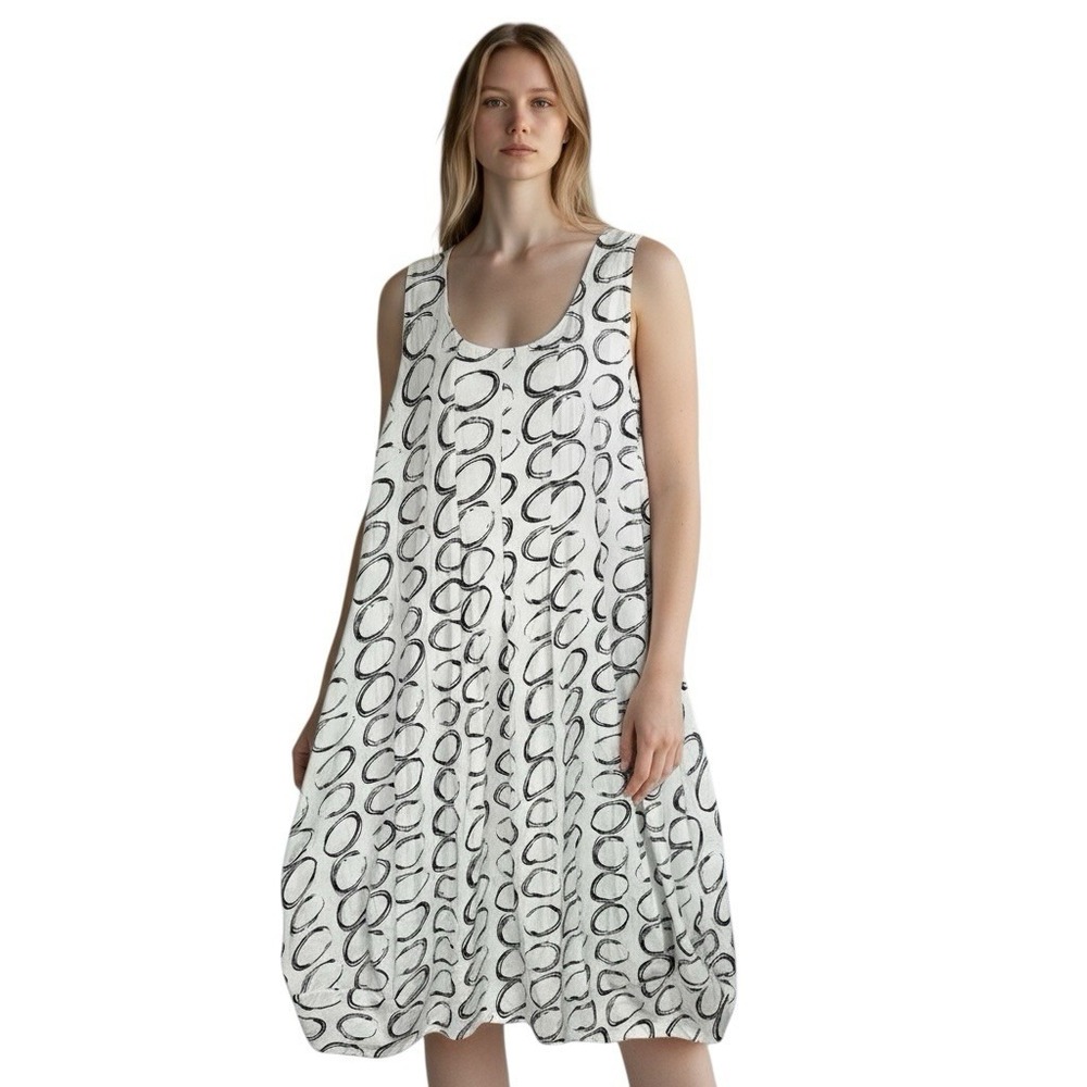 Gershon Bram Abstract Print Sleeveless Bubble Dress Maxi Women Black White Artsy